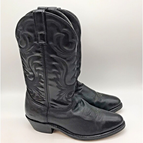 Guide Gear Black Leather 12 " Cowboy Boot Mens 9.5 Western Footwear 5 Row Stitch - Picture 1 of 12